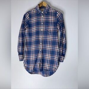 Rivet & Thread Blue‎ Pink Plaid Flannel Collar Tunic Button Down XS